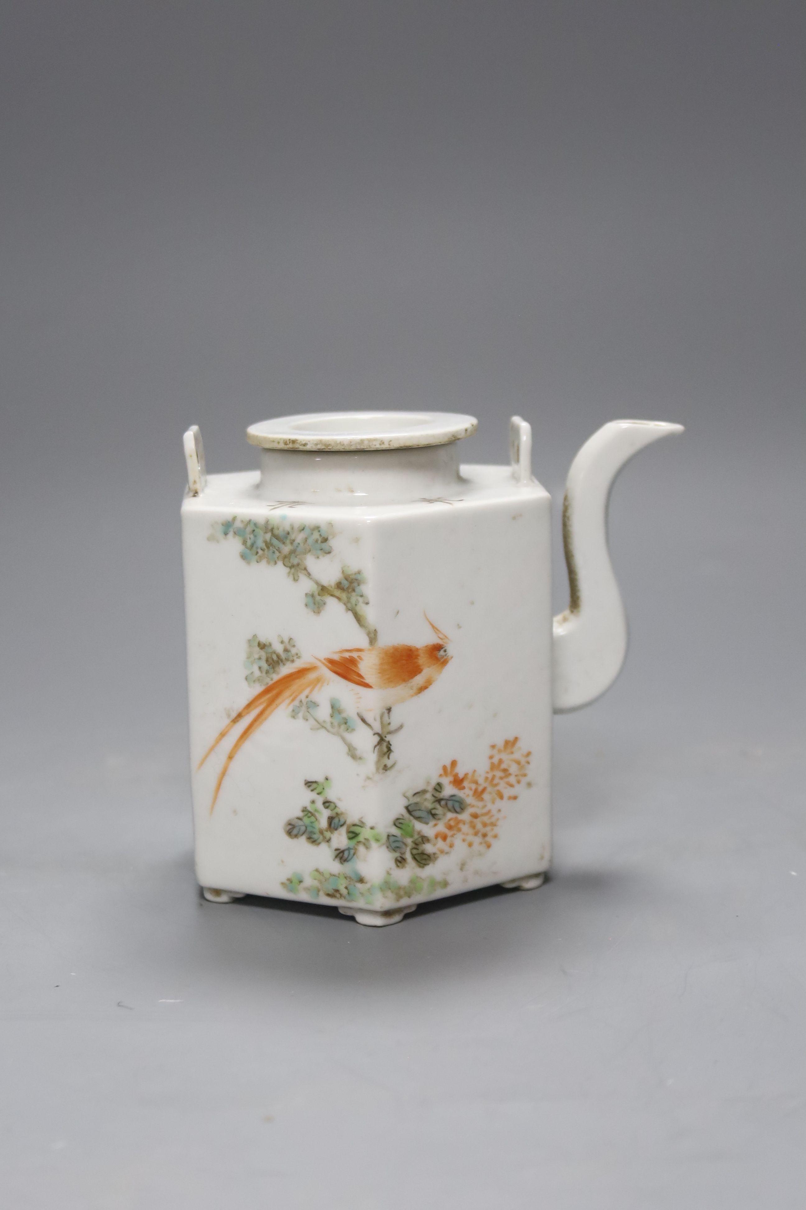 A Chinese famille rose hexagonal teapot, height 11cm